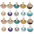 Macro display of colorful enamel seashell charms with pearls for DIY jewelry making - Enamel Ocean Shell 10 Styles 2pcs Each (SN717)