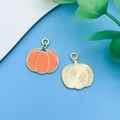 Orange enamel pumpkin pendant with gold metal back for Thanksgiving DIY jewelry making - Orange Enamel Flat Pumpkin