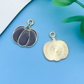 Golden pumpkin charm with purple enamel finish for Thanksgiving jewelry making - Black Enamel Flat Pumpkin