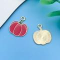 DIY pumpkin pendant with red enamel finish and golden textured back for jewelry making - Red Enamel Flat Pumpkin