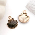 Close-up of enamel seashell pendants in dark grey and cream gold for jewelry DIY - Black Enamel Ocean Shell (12329) / 15x18mm