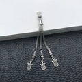 Vintage silver tassel pendant with triple tulip charms and braided metal chains - Ancient Silver Ethnic Tassel Pendant 98x21mm (18843)