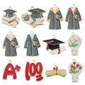 Colorful graduation charm set including doctoral cap, gown and bouquet pendants - 12-Piece Graduation Theme Set (SN722) / Set of 12 / Colorful