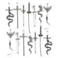 Macro detail of assorted antique silver alloy gothic daggers and swords pendants - Antique Silver Mixed Sword Styles