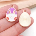 Purple Easter egg pendant with white bunny face and golden sunburst back details - Purple White Rabbit Egg (15149)