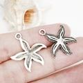 Antique silver starfish alloy charms for DIY bracelets with detailed nautical texture - Antique Silver Starfish (23x25mm-5335)