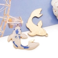 Detail of blue koi carp enamel charms showing front enamel and gold textured back sides - Ocean Royal Blue Koi Fish (31x37mm)