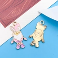 Pink Easter bunny gnome pendant with gold edges for DIY jewelry and crafts - Pink Hat Gnome Charm (18604)