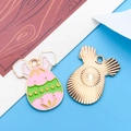 Pink and green enamel Easter egg charm with bunny ears and golden metal texture - Mirror Flower Design (18602)