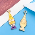 Halloween elf pendant with yellow BOOO sign and purple boots for DIY jewelry - Yellow Hat Gnome Charm (18606)