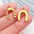 Golden horseshoe charms with GOOD LUCK engraving for DIY jewelry making accessories - Antique Gold Horseshoe Good Luck (19225)