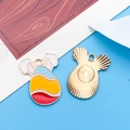 Easter rabbit egg pendant in blue, yellow, and red enamel with gold finish - Wavy Pattern Egg (18600)