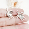 Antique silver sea turtle pendant for DIY jewelry making with realistic shell textures - Antique Silver Sea Turtle (17x23mm-11248)