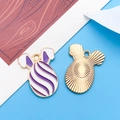 Purple and white enamel bunny egg pendant with golden frame for DIY jewelry making - Purple Striped Pattern (18597)