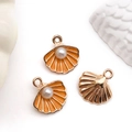 Drei orangefarbene Emaille Muschelanhänger mit Perlen für DIY Schmuckherstellung - Orange Gelb Emaille Ozean Muschel (15777) / 14x15mm