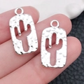 Antique silver cactus charm with hammered metal finish for DIY jewelry making - Oval Style Cactus