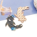 Fish enamel pendant with golden moon and blue flowers on dark gray background - Ocean Black Carp (26x29mm)