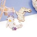 White enamel koi fish charm with gold finish back and floral patterns for DIY jewelry - Ocean White Carp (26x29mm)