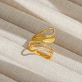 Anillo retro de acero inoxidable bañado en oro 18K con diseño ondulado multicapa - Abierto Ajustable / Estilo de Ondas Multicapa (35)