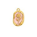 Vista macro de colgante vintage francés con esmalte rosa y relieve de tulipán dorado - Rosa