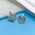 Retro silver heart-shaped hollow charms with scroll patterns for jewelry making - Antique Silver Hollow Heart
