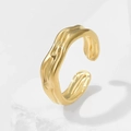 Lava textured gold open ring in stainless steel with a unique liquid metal design for women - Adjustable / Gold