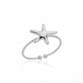 Seestern-Ring mit gedrehtem Band aus poliertem Silbermetall, verstellbar - Silber Seestern Twist (JZ4906P)