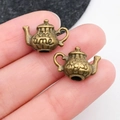 Antique bronze teapot charm with time engraving and flower relief for DIY jewelry - Vintage Teapot Pendant (M97)