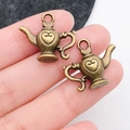 Vintage bronze teapot charms with heart relief for DIY jewelry making, 2 pieces set - Heart Shaped Teapot Pendant (M366)
