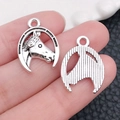 Antique silver horse head and horseshoe pendant charms for DIY jewelry making - Horse Horseshoe