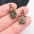 Vintage bronze alarm clock alloy charms for DIY jewelry making with embossed dial details - Vintage Alarm Clock Pendant (M886)