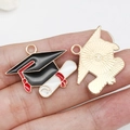 DIY graduation cap and scroll pendant charm with black oil drip and gold metal finish - Graduation Cap (16521) / 1 Piece (28x23mm) / Black
