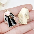 Black and pink enamel graduation gown charm with gold textured back and hanging loop - Graduation Gown (18790)