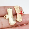 Golden scroll graduate diploma charm with cream enamel finish and red ribbon detail - Graduation Diploma Scroll (18795)