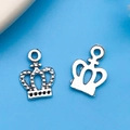 Silver crown charms for DIY jewelry making in polished and beaded metal styles - Antique Silver Hollow Crown