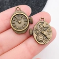 Vintage bronze watch face and gear clock movement pendants for DIY jewelry charms - Round Clock Gear Charm (M7035)
