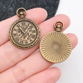 Retro bronze alloy pocket watch charms for DIY jewelry making with Roman numeral dial - Large Round Clock Gear Pendant (M7198)