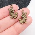 Pair of vintage bronze rabbit charms for DIY jewelry making with fine floral details - Alice Little Rabbit Charm (M7285)