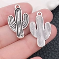 Antique silver cactus charm pendants with textured details for DIY jewelry making - Vintage Cactus
