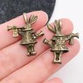 Vintage bronze rabbit pendant with heart vest and trumpet Alice in Wonderland charm - Rabbit Blowing Horn Charm (M8345)