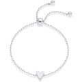 Pulsera ajustable con colgante de corazón plateado y cierre de bolo en fondo blanco - Corazón de Plata