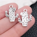 Antique silver cactus charms for DIY jewelry making with detailed metal texture - Silver Cactus with Flower