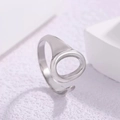 Minimalist silver stainless steel open ring with unique hollow oval design for women - Open Adjustable / Hollow Oval Style (JR225) / Silver