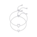 Pulseras ajustables de acero inoxidable con colgantes de corazón hueco y sólido en plata - Conjunto de Joyas Plateado