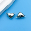 Polished silver heart-shaped magnetic clasp connectors for DIY jewelry making - Silver Heart Shaped Magnetic Buckle (14687)