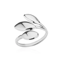 Detalle de anillo abierto plateado pulido con tres elementos en forma de hoja radiante - Estilo de Tres Hojas (40190) / Plateado