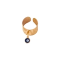 Anillo abierto martillado dorado con colgante de ojo turco azul de estilo retro francés - Anillo con Colgante de Ojo Turco / Dorado