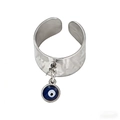 Bague martelée argentée avec pendentif œil bleu de style vintage français - Bague avec Pendentif Mauvais Œil / Argent