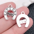 Silver horseshoe charm with Good Luck engraving for DIY jewelry making - Luck Horseshoe