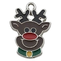 Colgante de reno navideño esmaltado con nariz roja y collar verde para bisutería - Reno de Navidad Marrón (12632)
